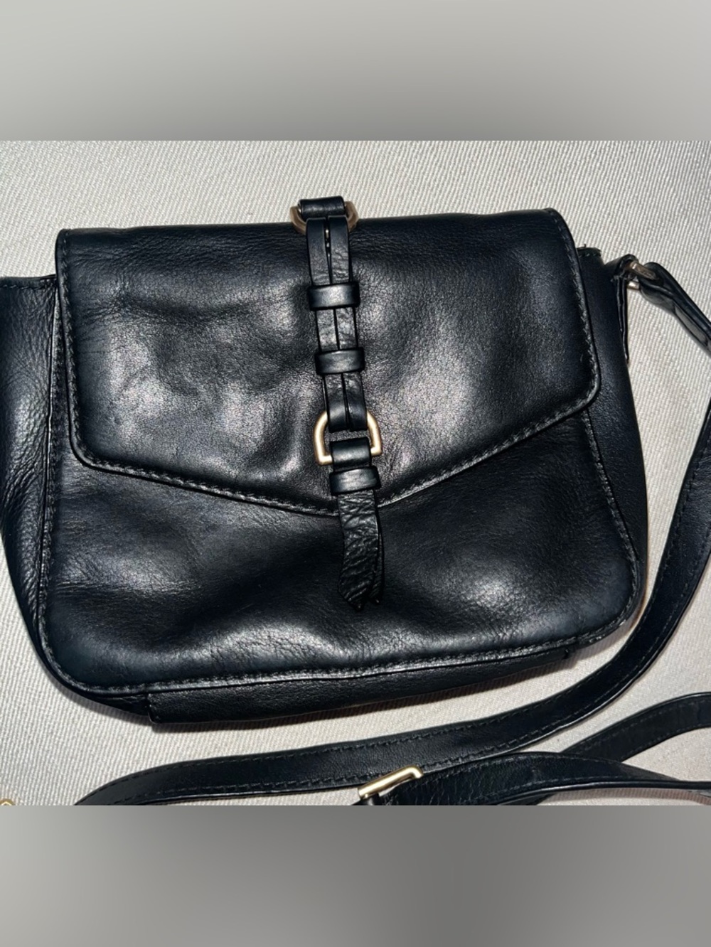 Foley + Corinna Soft Black Leather Crossbody with Brass-Tone Buckle